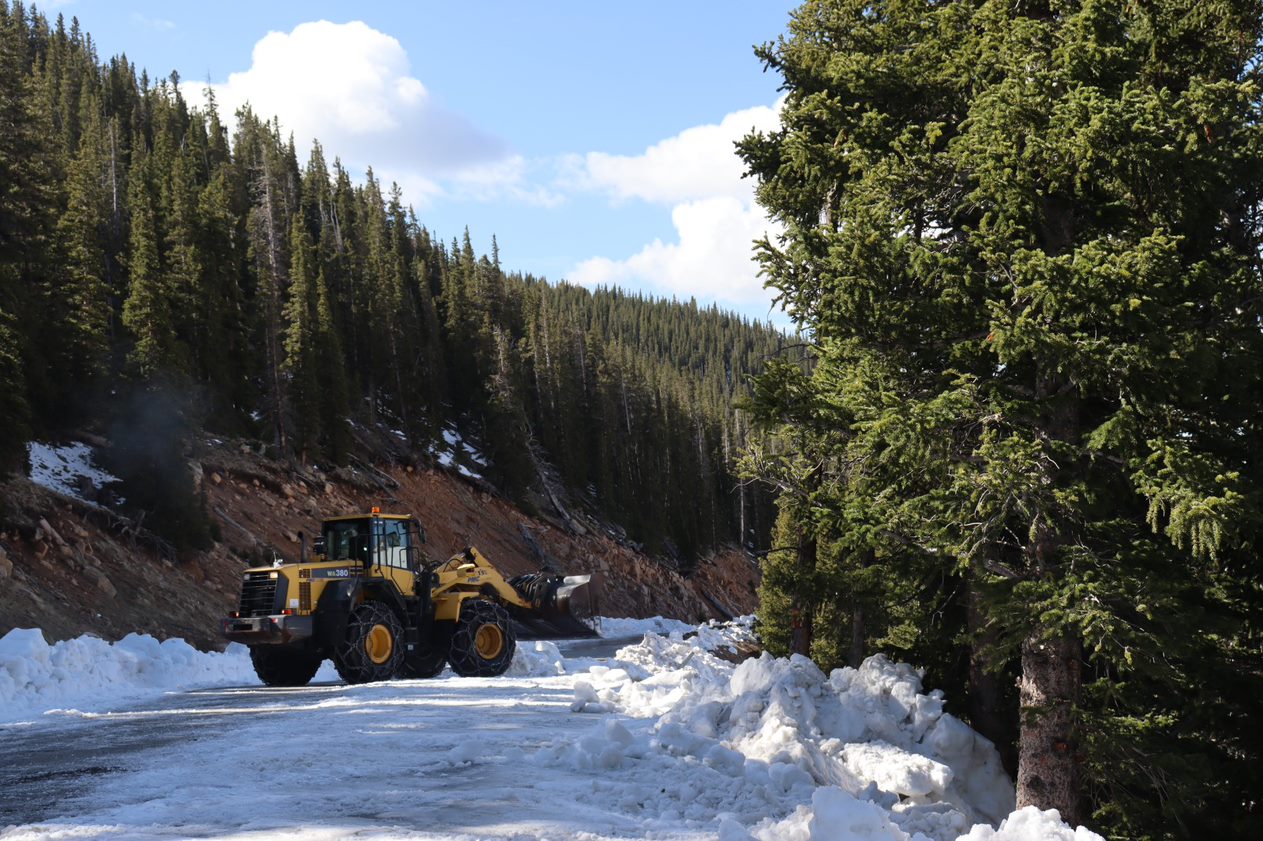 Road and Bridge crews working on clearing snow on Guanella Pass