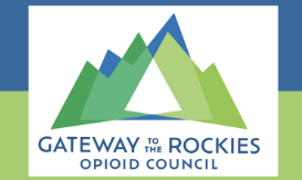 A logo for the Gateway to the Rockies Opioid Council. Green and blue with a mountain.